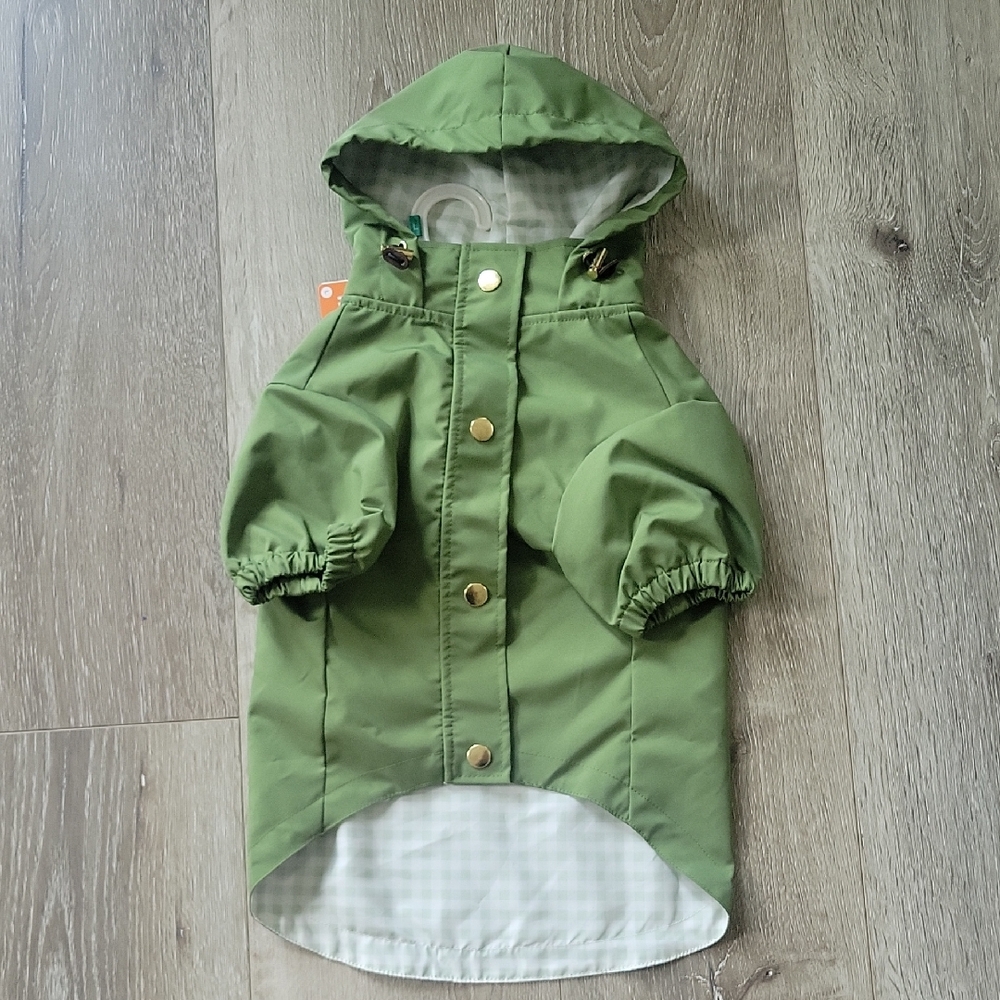 Stylish Green Dog Raincoat with Hood Brand New Size Large